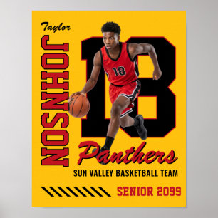 Basketball Player Custom Photo Jersey Number Red Poster