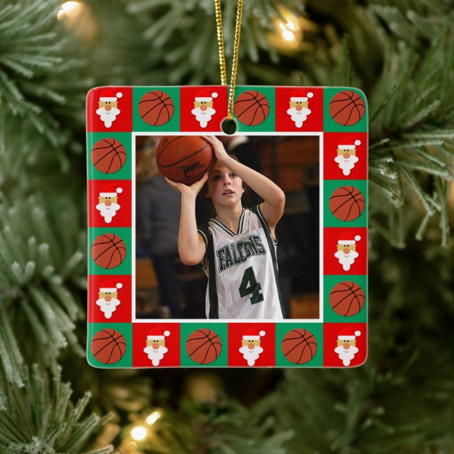 Basketball Player Custom Sports Photo Christmas Ceramic Ornament (Tree)
