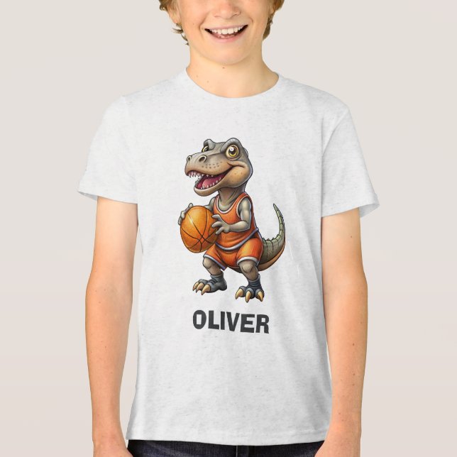 Basketball Player Cute Dinosaur Tri-Blend Shirt (Front)