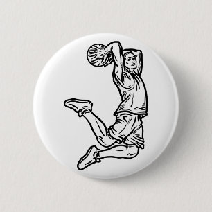 Basketball Player Doing Slam Dunk Dark Design 6 Cm Round Badge