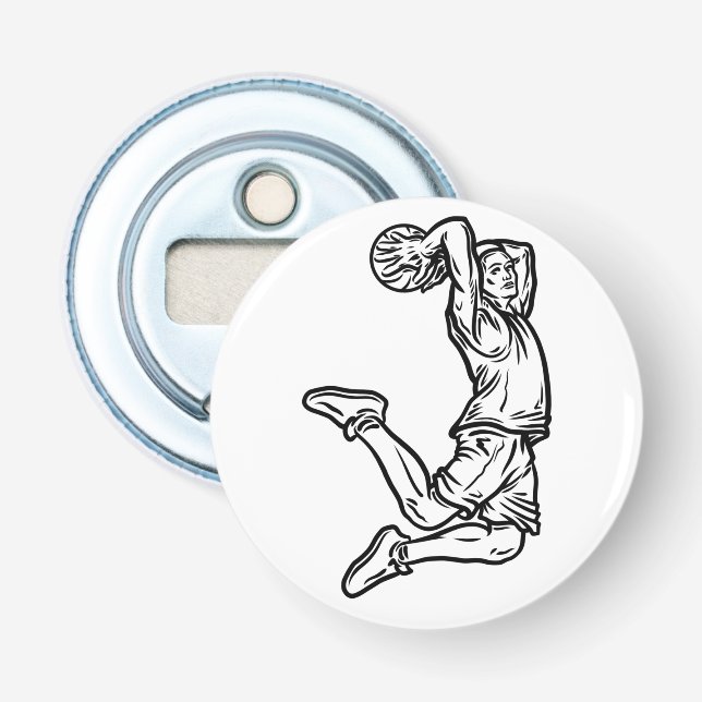 Basketball Player Doing Slam Dunk Dark Design Bottle Opener (Front)
