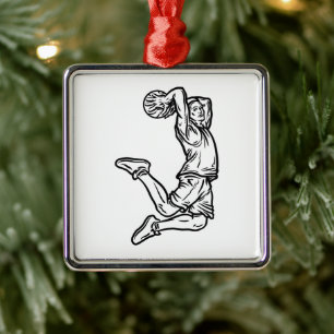 Basketball Player Doing Slam Dunk Dark Design Metal Tree Decoration
