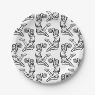Basketball Player Doing Slam Dunk Dark Design Paper Plate