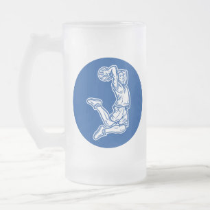 Basketball Player Doing Slam Dunk Light Design Frosted Glass Beer Mug