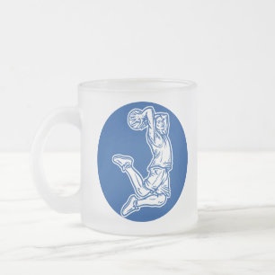 Basketball Player Doing Slam Dunk Light Design Frosted Glass Coffee Mug