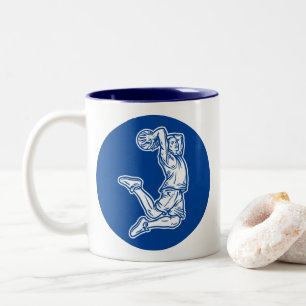 Basketball Player Doing Slam Dunk Light Design Two-Tone Coffee Mug