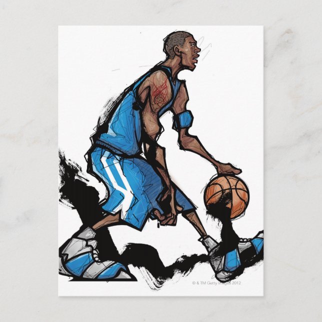 Basketball player dribbling ball postcard (Front)