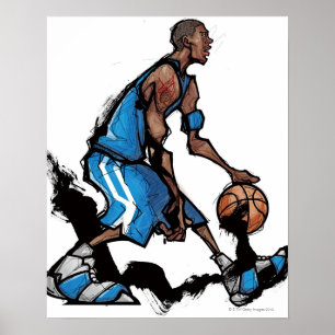 Basketball player dribbling ball poster