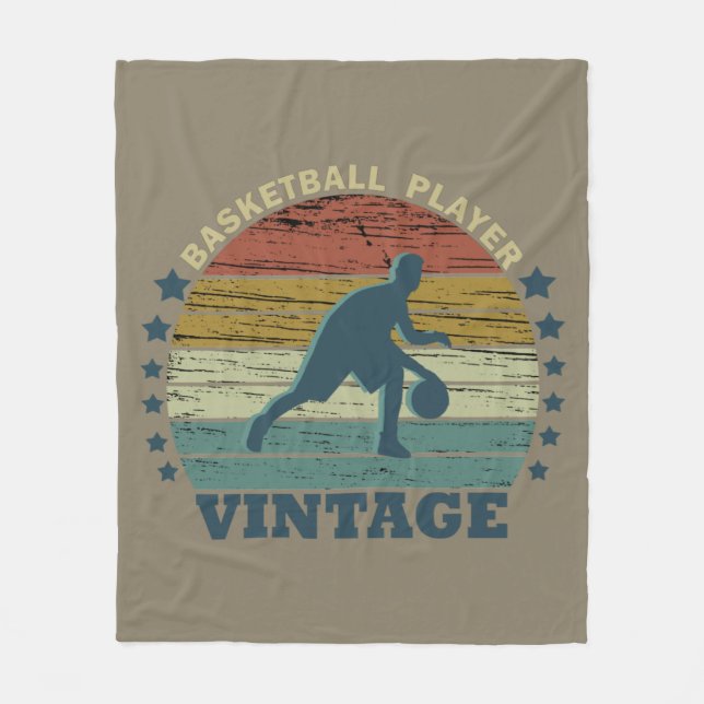 Basketball player dribbling vintage retro sunset fleece blanket (Front)