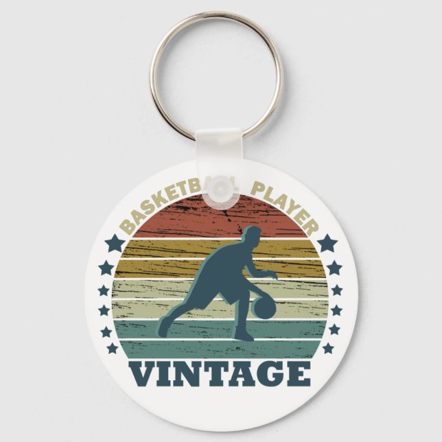 Basketball player dribbling vintage retro sunset key ring (Front)