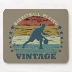 Basketball player dribbling vintage retro sunset mouse mat