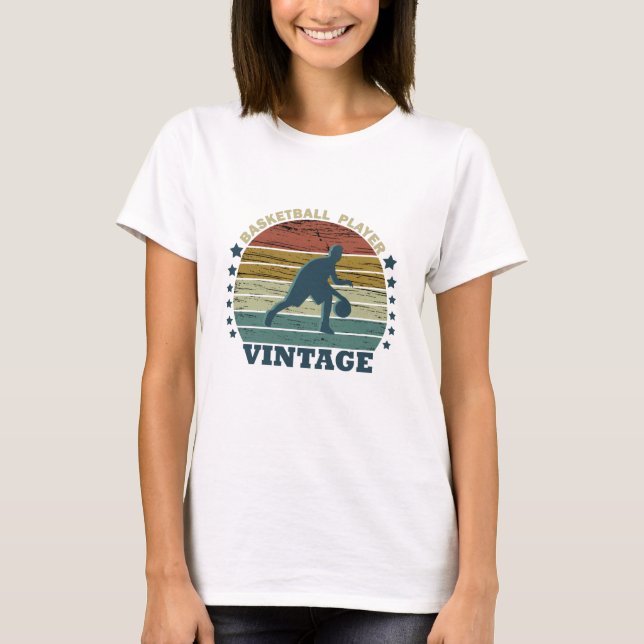 Basketball player dribbling vintage retro sunset T-Shirt (Front)