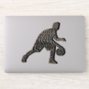 Basketball player dribbling with full body text