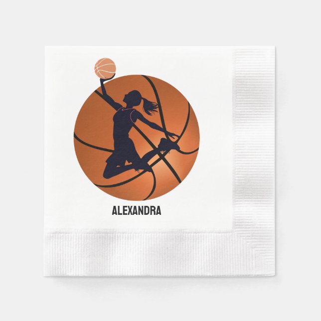 Basketball Player Girl, Basketball Girl  Birthday Napkin (Front)