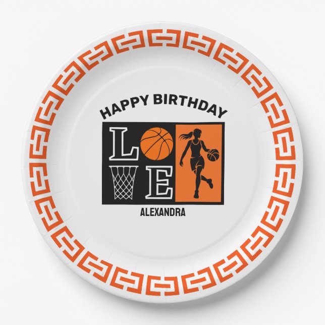 Basketball Player Girl, Basketball Girl  Birthday Paper Plate (Front)