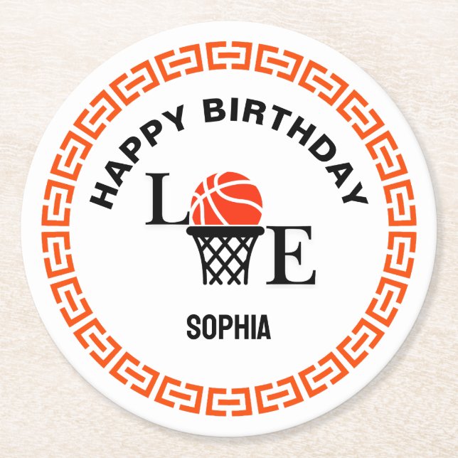 Basketball Player Girl, Basketball Girl  Birthday Round Paper Coaster (Front)