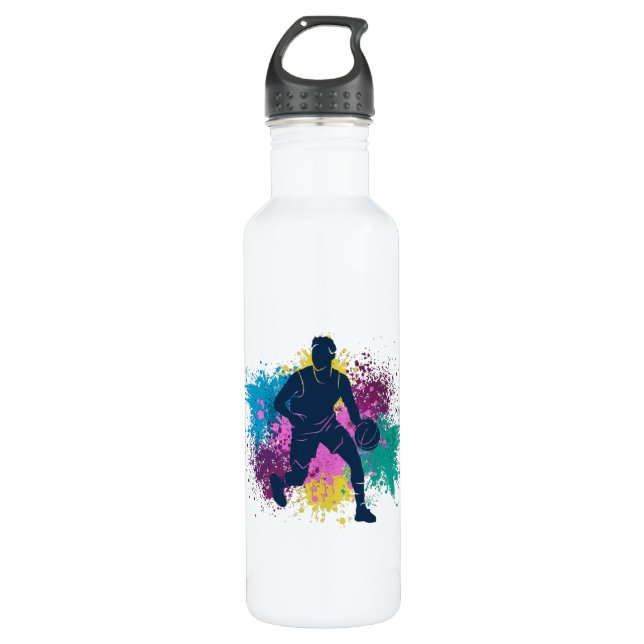 Basketball Player Grungy Colour Splashes 710 Ml Water Bottle (Front)