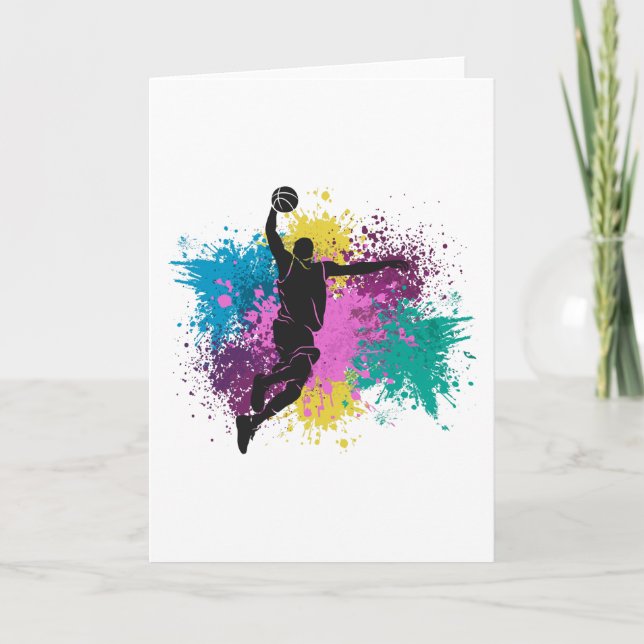 Basketball Player Grungy Colour Splashes Card (Front)