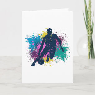 Basketball Player Grungy Colour Splashes Card