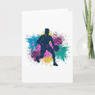 Basketball Player Grungy Colour Splashes Card