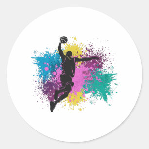 Basketball Player Grungy Colour Splashes Classic Round Sticker