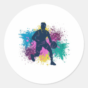 Basketball Player Grungy Colour Splashes Classic Round Sticker