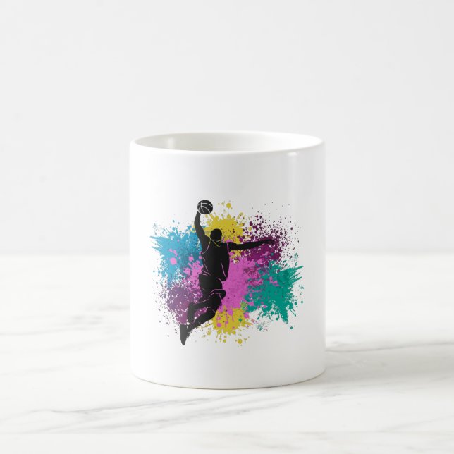 Basketball Player Grungy Colour Splashes Coffee Mug (Center)
