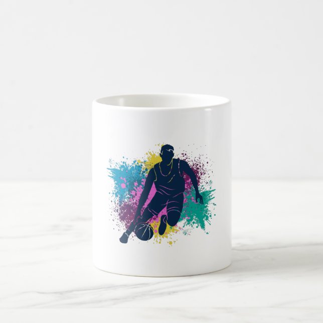 Basketball Player Grungy Colour Splashes Coffee Mug (Center)
