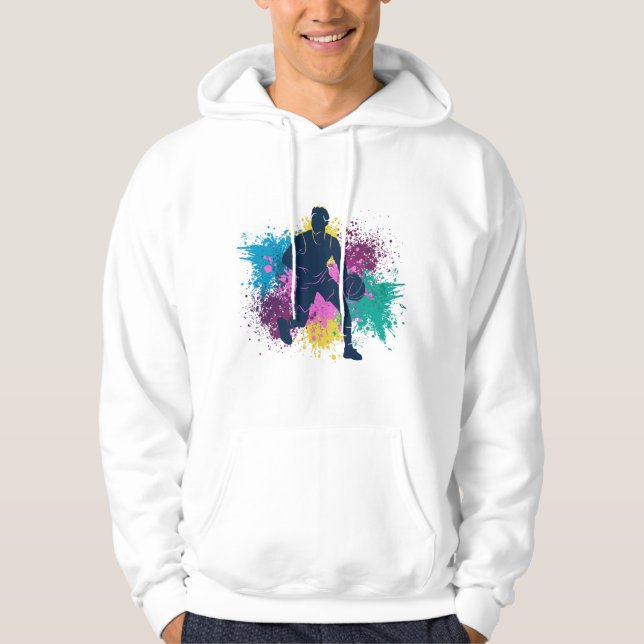Basketball Player Grungy Colour Splashes Hoodie (Front)