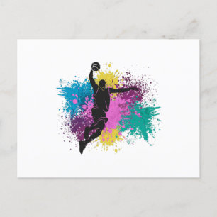Basketball Player Grungy Colour Splashes Postcard