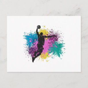 Basketball Player Grungy Colour Splashes Postcard