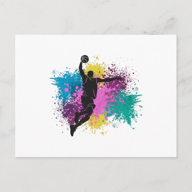 Basketball Player Grungy Colour Splashes Postcard (Front)