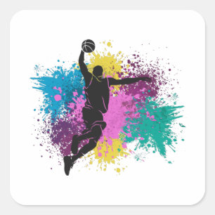 Basketball Player Grungy Colour Splashes Square Sticker
