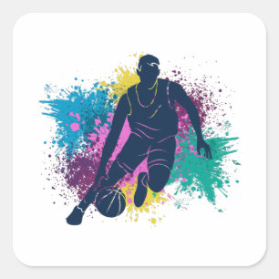 Basketball Player Grungy Colour Splashes Square Sticker