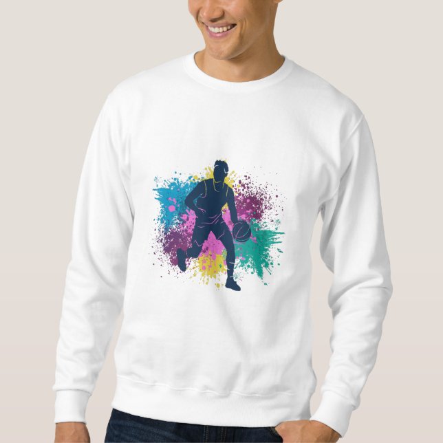 Basketball Player Grungy Colour Splashes Sweatshirt (Front)