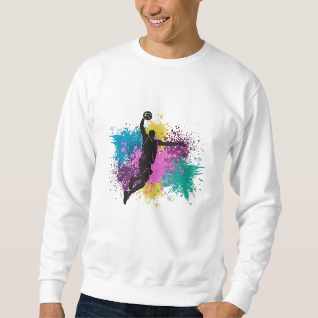Basketball Player Grungy Colour Splashes Sweatshirt (Front)