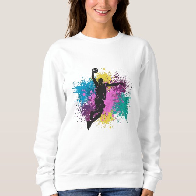Basketball Player Grungy Colour Splashes Sweatshirt (Front)