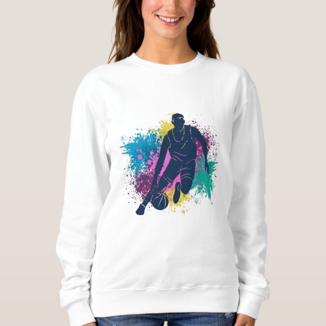 Basketball Player Grungy Colour Splashes Sweatshirt (Front)
