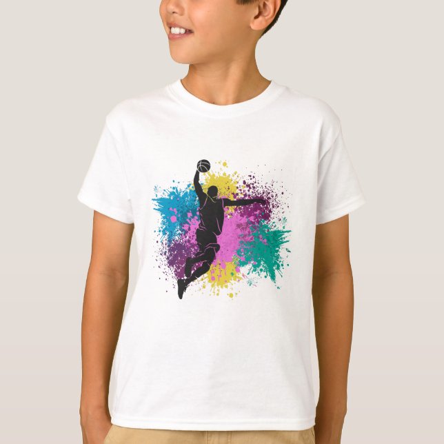 Basketball Player Grungy Colour Splashes T-Shirt (Front)