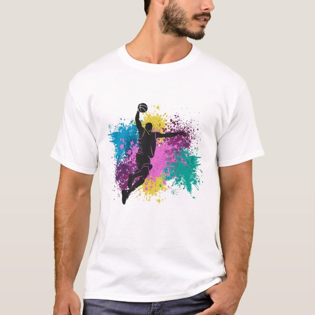 Basketball Player Grungy Colour Splashes T-Shirt (Front)