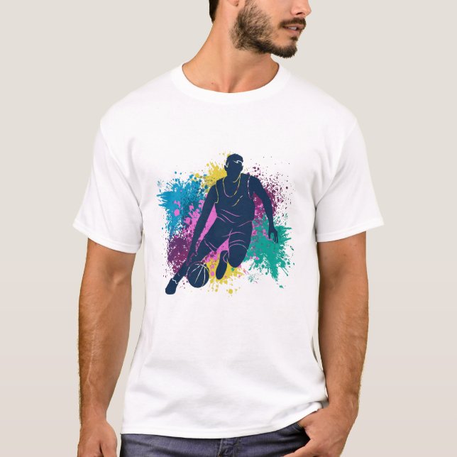 Basketball Player Grungy Colour Splashes T-Shirt (Front)