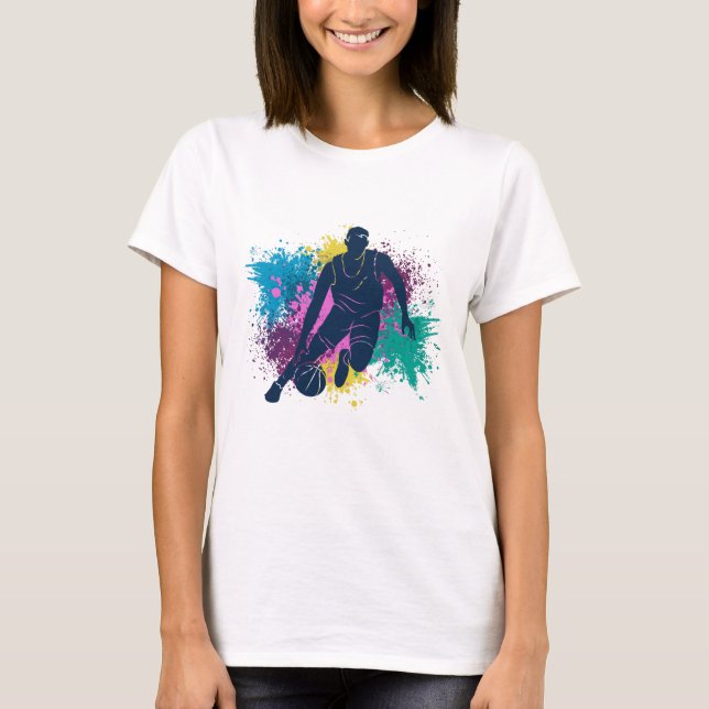 Basketball Player Grungy Colour Splashes T-Shirt (Front)