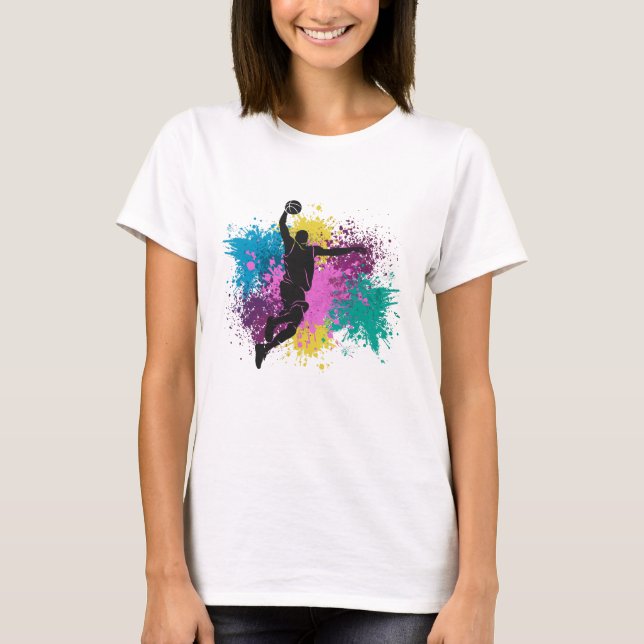 Basketball Player Grungy Colour Splashes T-Shirt (Front)