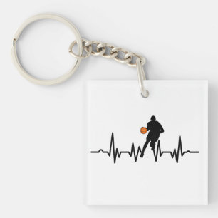 Basketball player heartbeat key ring