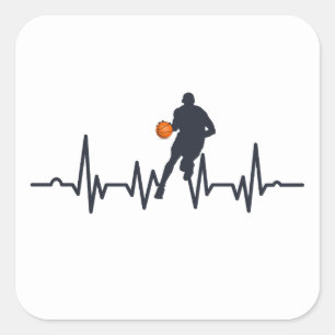 Basketball player heartbeat square sticker