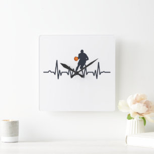 Basketball player heartbeat square wall clock