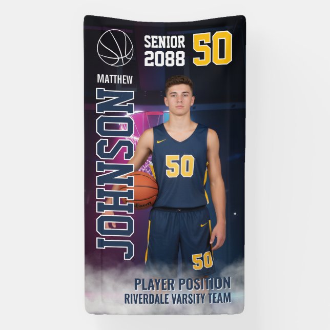 Basketball Player High School Senior Night Sports Banner (Vertical)