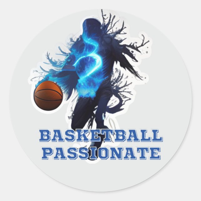 Basketball player in blue flames  T-Shirt Classic Round Sticker (Front)