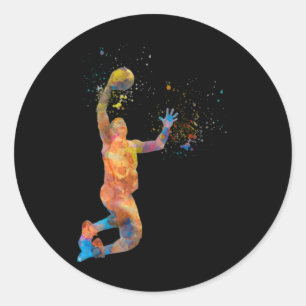 Basketball Player In Watercolor Playing Classic Round Sticker