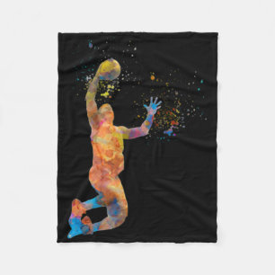 Basketball Player In Watercolor Playing Fleece Blanket